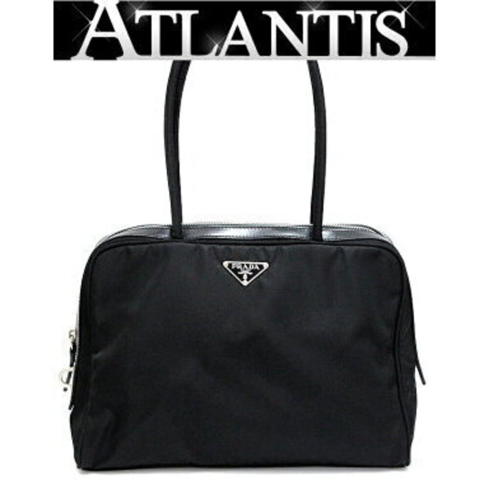 Prada handbag triangular logo One Shoulder Hobo bag leather black